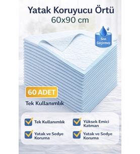 Yatak Koruyucu Örtü 60x90 cm 60 Adet Tek Kullanımlık Sıvı Geçirmez Hasta Altı Bezi