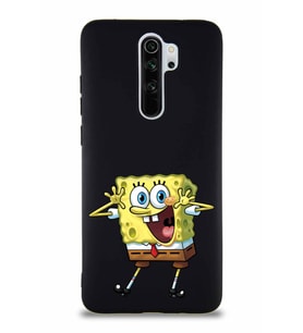 Xiaomi Redmi Note 8 Pro Soft Premier Kapak Sünger Bob Tasarımlı Silikon Kılıf - Siyah (Şeffaf)