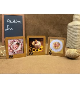 Kişiye Özel Masa Çerçevesi, Ahşap Bebek Çerçevesi, Bebek Ayağı Baskılı Bebek Çerçevesi 3 Adet 14x14 cm Ebatında Ahşap Çerçeve