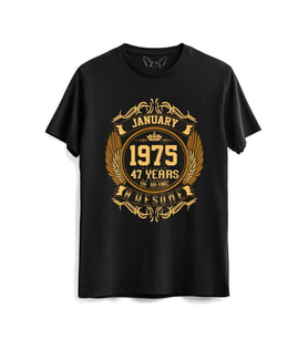 Vintage Gold Awesome Series January 1975 Siyah Tshirt