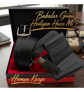 Aynı Gün Kargo - Hediye Paketli İsme Özel Hediye Seti Kemer Cüzdan Kartlık Anahtarlık
