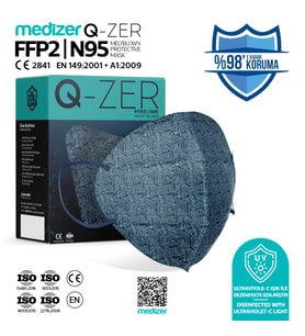 Qzer Lacivert Dalga Desenli FFP2 N95 Maske - 40 Adet
