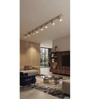 GU10 Duy Sekizli Mat Bej Krem Renk 150 cm 8'li Hareketli Başlık Mat Krem Tavan Spot LED Armatür Plafonyer Avize Os ram ve Syl vania Tasarruflu Led Ampül Renk Seçenekli 2700k 3000K 4000K 6500K