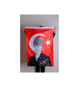 K.atatürk Imzalı Türk Bayrağı Raşel Kumaş Dijital Baskı 100x150
