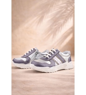 Rakerplus Hakiki Deri Platin Pembe Parlak Taşlı Kız Çocuk Sneakers Ayakkabı