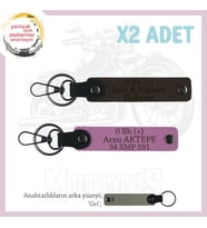 Motosiklet Aşıklarına İsim Plaka ve 0 Rh (+) Kan Grubu, Acil Durum Anahtarlığı x2, K Kahve-Pembe-Gr (Çok Renkli)