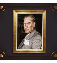 Altın Varaklı Çerçeveli Paspartulu Atatürk Tablo z4778 (Gold)
