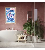 Tekli Ahşap Lamine Çerçeveli Mdf Banyo Tablosu Mavi Balıklar (Ahşap)