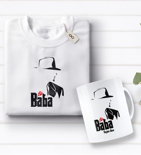 BK Gift Kişiye Özel Baba Godfather Tasarımlı Beyaz Tişört ve Kupa Seti-7 (Model 1)