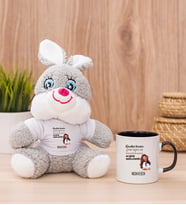Kişiye Özel Alışıkın Değilsindir Tasarım Esprili Peluş Tavşan ve Siyah Kupa
