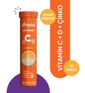 Vitago C Vitamini, D Vitamini, Çinko İçeren 20'li Efervesan Tablet