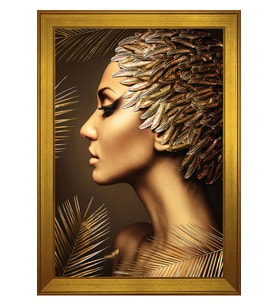 Kadın Motifli Kanvas Tablo 80 x 110 cm Gold Çerçeve