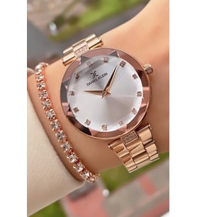 Daniel Klein Kadın Kol Saati – Rose Gold Çelik Kordon – Taş Detaylı Gümüş Kadran – Şık Hediye Kutulu