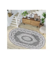 Eliana Home Baskılı, Yıkanabilir Kaymaz Taban Oval Halı LNA7259-HT1483 100x150 cm (Gri)