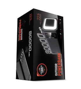 Powerway PD80 Kamp Powerbank  Gerçek 80.000 mAh  PD 22.5W Hızlı Şarj  LED Fenerli ve Dahili Kablolu (Siyah)