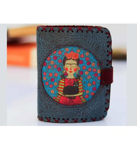 Mavi Frida Figürlü Küçük Cüzdan Etnik Bohem Retro Style - PETROL