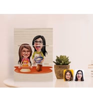 BK Gift Kişiye Özel Anneler Günü Temalı Anne Kız Karikatürlü Otantik Masaüstü Ahşap Palet Çerçeve-2 (Beyaz)