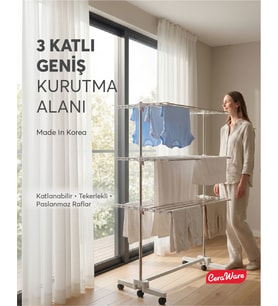 Home Lite Premium 3 Katlı Çamaşırlık Made in Korea Tekerlekli Çamaşır Kurutmalık Eco Gri