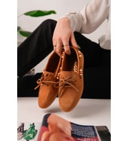 Muggo MULTİ Renkli Boncuk Detaylı Kadın Günlük Bağcıklı Loafer Ayakkabı (Taba)