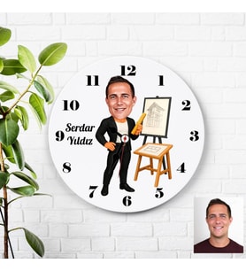 Karikatürlü Mimar Erkek Kişiye Özel Duvar Saati