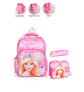 Soft Princess Barbie Okul Çantası + Beslenme + Kalemlik + Barbie Kız Çantası (Çok Renkli)