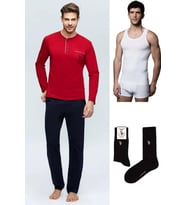 U.S Polo Assn 17394 Damat Pijama Çamaşır 4 Lü Set Çeyiz Takım (Bordo)