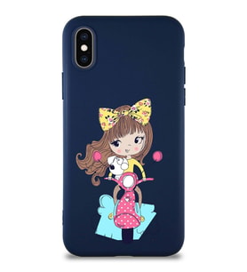 Apple iPhone XS Soft Premier Kapak Vespagirl Tasarımlı Silikon Kılıf - Lacivert (Şeffaf)