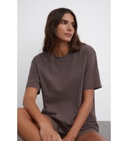 Unisex T-Shirt, kısa kollu oversize t-shirt, Pamuklu Siyah Bisiklet Yaka Oversize Tişört. (Füme)