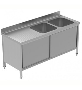 Electrolux Professional Dolaplı Evyeli Tezgah, 2 Evyeli (600x500 Mm), Sol Damlalıklı, 2 Kayar Kapılı - 1800 Mm, Plus GLG1826SXP