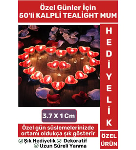 Premium Şık Dekoratif Ambians Sevgililer Günü Özel Gün Süslemesi 50 Adet KIRMIZI KALPLİ TEALIGHT MUM