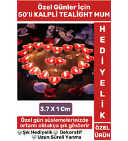 Premium Şık Dekoratif Ambians Sevgililer Günü Özel Gün Süslemesi 50 Adet KIRMIZI KALPLİ TEALIGHT MUM