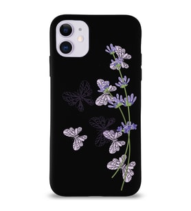 Apple iPhone 11  Lansman Kılıf Lavanta ve Kelebek Tasarımlı Altı Kapalı İçi Kadife Kaplı  Kapak (Şeffaf)