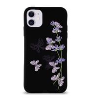 Apple iPhone 11  Lansman Kılıf Lavanta ve Kelebek Tasarımlı Altı Kapalı İçi Kadife Kaplı  Kapak (Şeffaf)