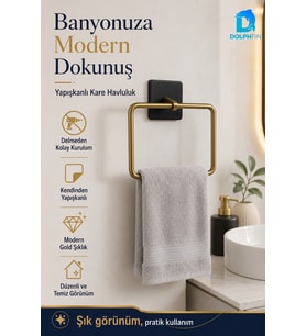 Siyah Yapışkanlı Kare Havluluk Mat Banyo Mutfak Havlu Askısı