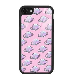 iPhone 8 Pembe Saturn Tasarımlı Glossy Telefon Kılıfı