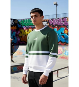 Erkek Bisiklet Yaka Standart Kol Panelli Sweatshirt %61 Pamuk %39 Polyester Fonksiyonel Şık