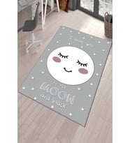Gri Yıkanabilir Kaymaz Tabanlı Ay Desenli Bebek Halısı KD34