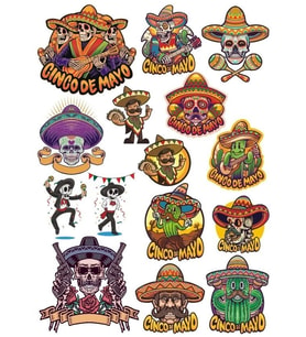 Meksika Temalı Sticker Set-3 15 Parça Telefon, Tablet, Defter, Laptop Sticker