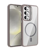 Samsung Galaxy S25 FE Uyumlu Kılıf Standlı ve Kamera Lens Hediyeli M-Safe Şarj Özellikli Zore Etro Kapak (Gri)