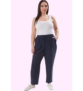 Kadın Geniş Paça Relaxed Pantolon Düz Desen Uzun Boy Yüksek Bel Yaz Aylarının Vazgeçilmezi (Lacivert)