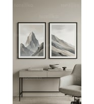 Sakin Minimalist Vazo ve Geometrik Sanat 2’li Ahşap Çerçeveli Tablo Seti