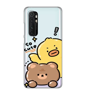 Xiaomi Mi Note 10 Lite Uyumlu Sevimli Ördek ve Ayıcık Desenli Şeffaf Telefon Kılıfı