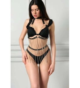 Mulvxbrf Brf02 Siyah Deri Zincirli Harness Takım - Brf504 (Mulvix)