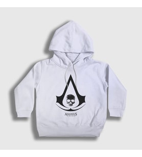 Presmono Unisex Çocuk Beyaz Skull Assassin's Creed Kapüşonlu Sweatshirt 24436tt