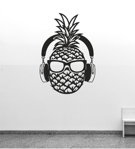 Dekoratif Gözlüklü Ananas Mdf Tablo (Siyah)