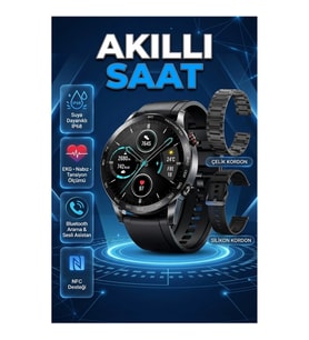 Dokunmatik Ekranlı Bluetooth 5.0 Akıllı Saat Sesli Asistan ve Sağlık Takip Özellikli