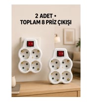 Mey İthalat® 4’lü Priz Çoğaltıcı 2 Adet Set Kablosuz Duvar Tipi Anahtarlı Priz Çoklayıcı