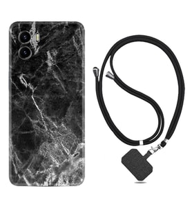 Vivo Y15S Y32 Y33S Y51 Y53S Kılıf Boyun Askılı Silikon Kara Mermer 1375