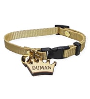 İsimli kedi tasması , kedi isimlik , isme özel tasma , kral taçlı kedi künyesi , kedi madalyon , hediyelik , evcil hayvan ürünleri, kedi tasma ve künyesi (Gold)