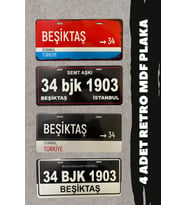 Beşiktaş Retro Plaka Seti 4 Adet MDF 3 mm 11x24 cm Dekoratif Duvar Süsü